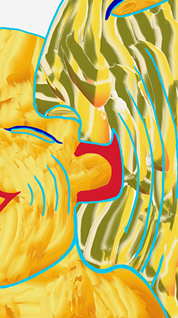 „Body and Soul“ – digitale Malerei von Michael Thalmann: Zwei abstrakte Köpfe, die zu einer durchgehenden Form verschmolzen sind.