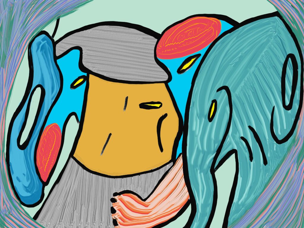 „Childhood“, digitale Malerei von Michael Thalmann: Weiche Farben und fließende Formen, die eine verspielte, emotionale Erinnerungslandschaft heraufbeschwören.